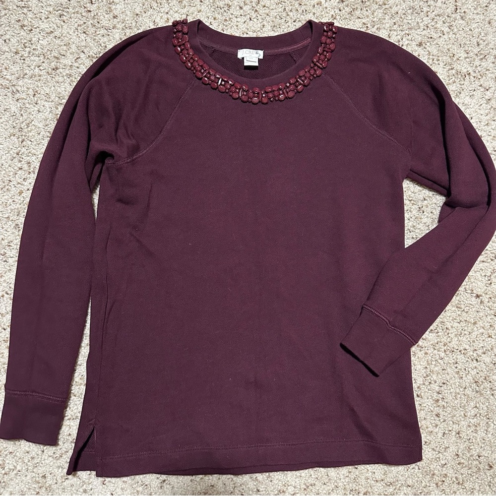 Burgundy JCrew Embellished Crew Neck Sweatshirt